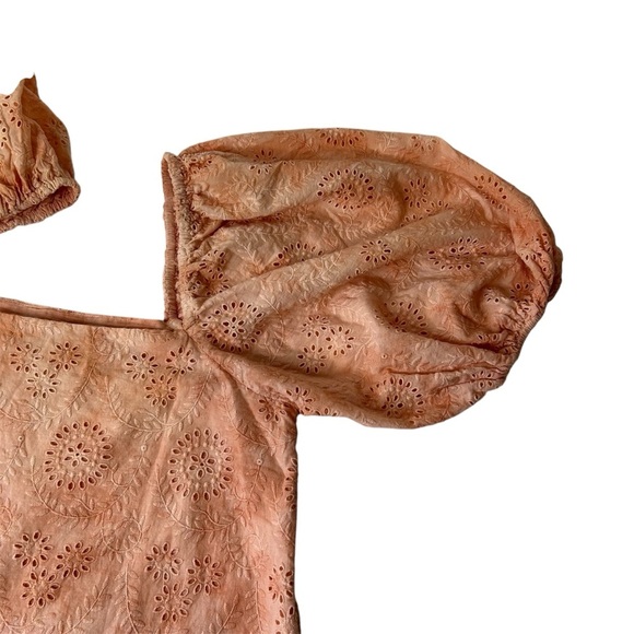 JEN'S PIRATE BOOTY Womens M Apricot Ashbury Swirl Eyelet Puff Sleeves Mini Dress - Picture 5 of 12